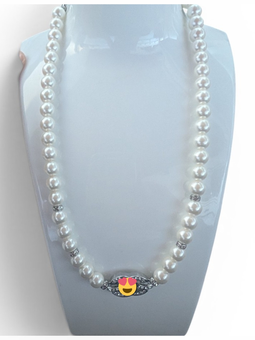 Pearl Strand Necklace with Silver-Tone Accent - White